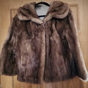 Vintage Fur Coat Fur  Shawl Cape ONE SIZE Brown Collar   Button BENIFITS CHARITY